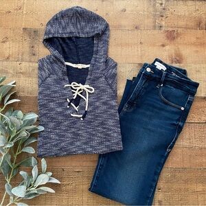 Navy + White SOFT Pullover Hoodie/TUNIC with Kangaroo Pocket